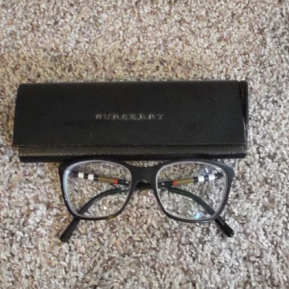 Burberry Black Square Optical Glasses with Signature Check Temples